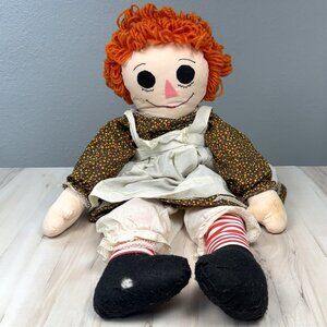 VTG Handmade 32" Large RAGGEDY ANN Rag Doll Orange Hair Dress Embroidered Face